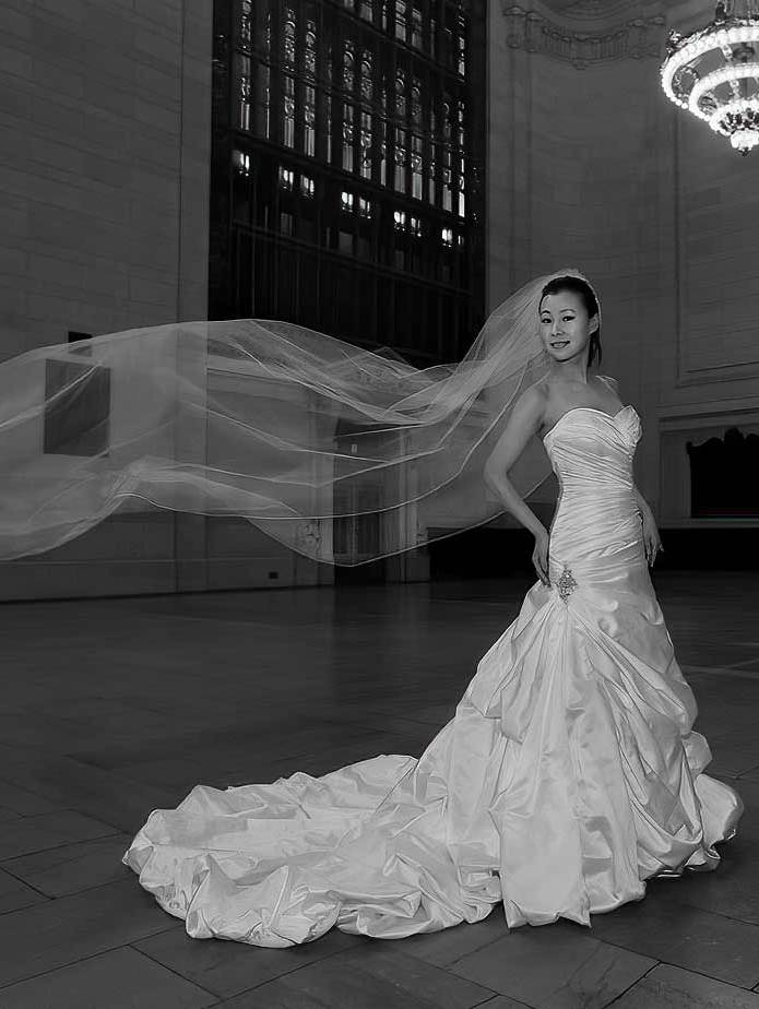 Photograph of wedding veil flowing in the wind